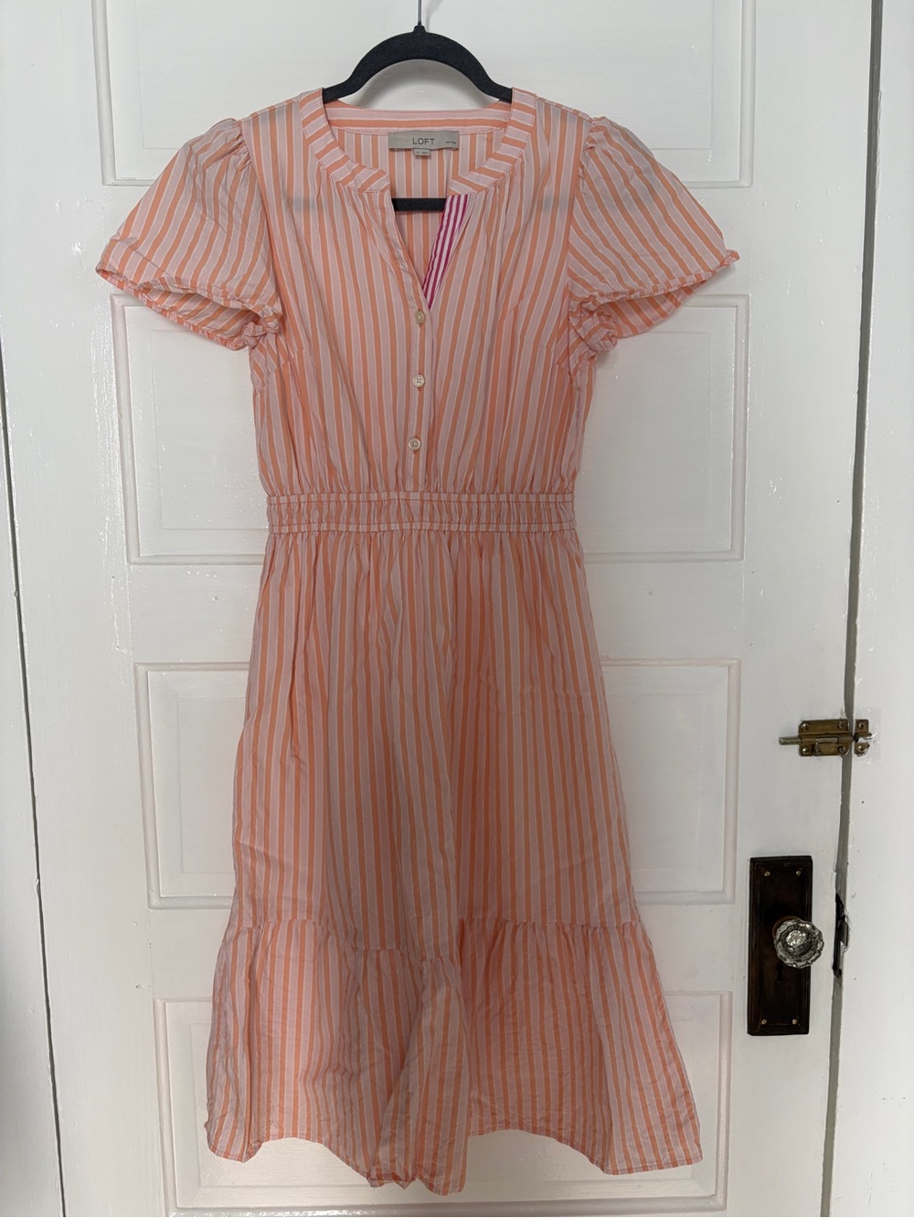 LOFT Peach and Pink Striped dress